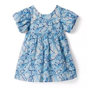 Janie & Jack Palm Leaf Bubble Sleeve Dress - Size 12 - NWT